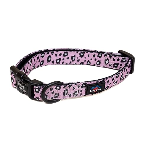 Long Paws Reflektierendes gepolstertes Hundehalsband Bequeme hohe Sichtbarkeit Haustier Hundehalsband mit verstellbarer Sicherheitsschnalle für Hunde in mehreren Farben Designs(M-Medium, Rosa Leopard) von Long Paws