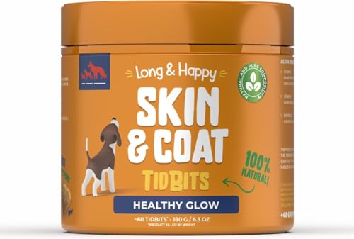 Long & Happy Skin & Coat - Hundeleckerli Getreidefrei gegen Fellausfall - Ergänzungsfuttermittel für Hunde zur Unterstützung des gesunden Fells und der Haut - mit Lachsöl, Vitamin A & E - 180g von Long & Happy