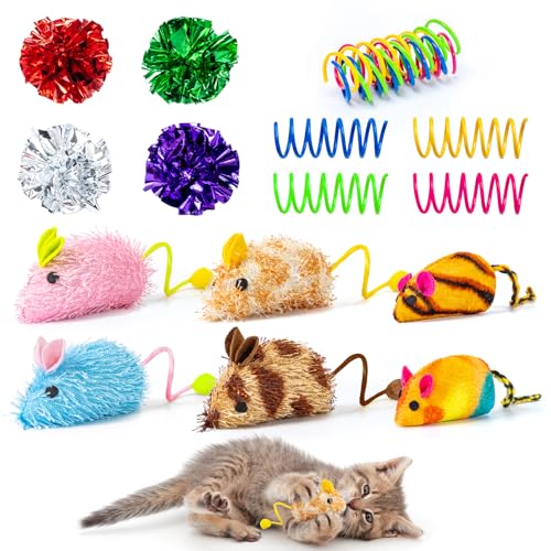 KatzenSpielzeug Set, 14-teiliges interaktives Katzenspielzeug mit Knisterbällen, Katzenspielzeug Spirale für Hauskatzen, erwachsene Katzen & Kitten, Katzenminze-Spielzeug zur Zahnreinigung durch Kauen von LongForU