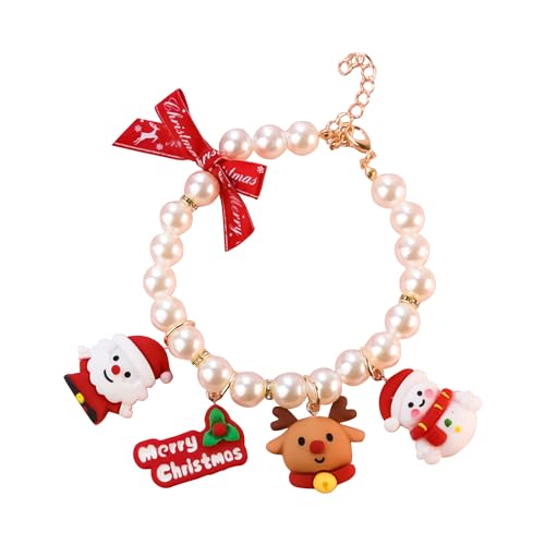 Longbest Weihnachts-Halsband aus Kunstperlen, Schleife, für Katzen und kleine Hunde, 25 ~ 31 cm von Longbest