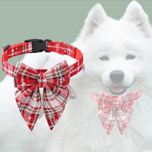 Weihnachtliches Haustierhalsband mit Schleife und Schneeflocke, bedruckt, verstellbar, Größe M: 34 ~ 50 cm, Rot von Longbest