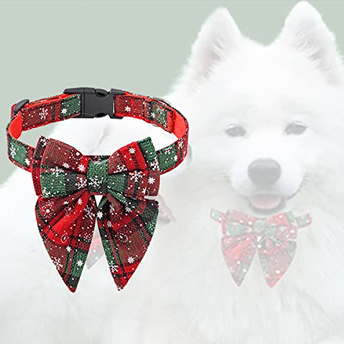 Weihnachtliches Haustierhalsband mit Schleife und Schneeflocke bedruckt, verstellbares Halsband, Weihnachts-Haustierhalsband, Leine (M: 34 ~ 50 cm) von Longbest