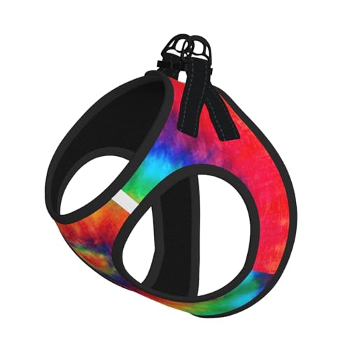 Hundegeschirr und Leine, Batikfärbung, Regenbogen-Druck, atmungsaktiv, verstellbar, ausbruchsicher, Weste für Hunde, Katzen von Longzehao