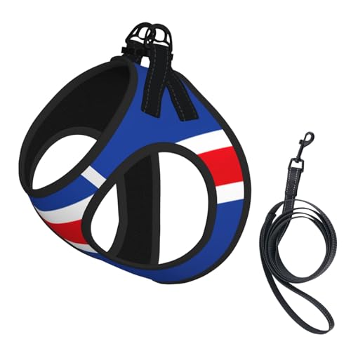 Hundegeschirr und Leine, Motiv: Flagge von Island, atmungsaktiv, verstellbar, ausbruchsicher, für Hunde, Katzen von Longzehao