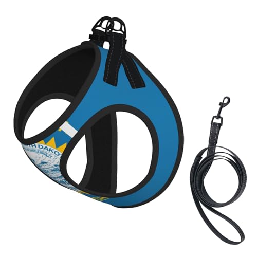 Hundegeschirr und Leine, Set mit South Dakota-Flagge, atmungsaktiv, verstellbar, ausbruchsichere Weste für Hunde, Katzen von Longzehao