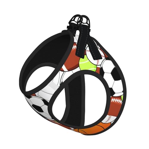 Hundegeschirr und Leine, Set mit Sportballdruck, atmungsaktiv, verstellbar, ausbruchsicher, Weste für Hunde, Katzen von Longzehao