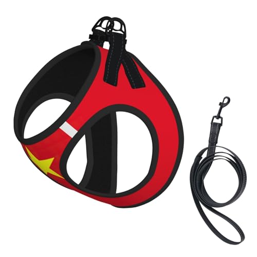 Hundegeschirr und Leine, Set mit vietnamesischer Flagge, atmungsaktiv, verstellbar, ausbruchsicher, Weste für Hunde, Katzen von Longzehao