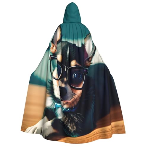 Kapuzenumhang mit Chihuahua-Motiv und Brille für Erwachsene, Dekoration, Cosplay-Kostüme, Halloween-Kapuzenmantel von Longzehao