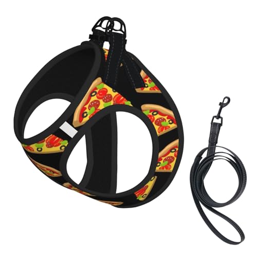 Tasty Hundegeschirr und Leine mit Pizza-Druck, atmungsaktiv, verstellbar, ausbruchsichere Weste für Hunde, Katzen von Longzehao