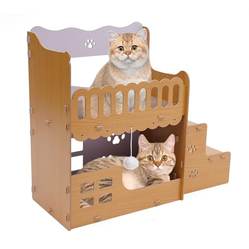Katzenhaus aus Karton, Katzenhaus mit Kratzbrett Katzen Kratzmöbel Tragfähigkeit: 30kg, mit Höhle, Katzenspielzeug Kratzmatte für Indoor-Katzen als Möbelschutz Katzenhaus aus Karton, Katzenhaus mit Kratzbrett Katzen Kratzmöbel Tragfähigkeit: 30kg, mit Höhle, Katzenspielzeug Kratzmatte für Indoor-Katzen als Möbelschutz von Loohacp