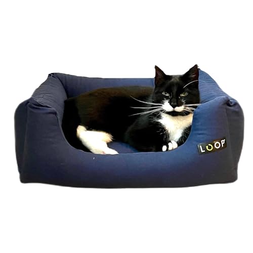 Loop Cats blaues Katzenbett, rechteckiges Katzenkissen, Katzenkorb mit wasserfestem Boden und Antirutsch-Noppennachhaltig aus Upcycling-Kreislauf 'Lieblingsplatz Cats' Loop Cats blaues Katzenbett, rechteckiges Katzenkissen, Katzenkorb mit wasserfestem Boden und Antirutsch-Noppennachhaltig aus Upcycling-Kreislauf 'Lieblingsplatz Cats' von Loop
