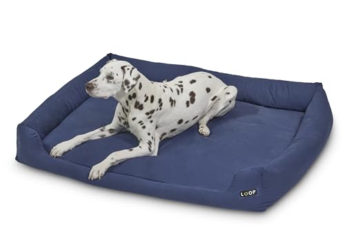 Loop Orthopadisches Hundebett Blau 4XL für Große Hunde - Recyceltem Flockenfüllmaterial, Waschbar, Robuster Baumwollbezug mit solide Reißverschlüsse, Allergikerfreundlich, Indoor/Outdoor von Loop