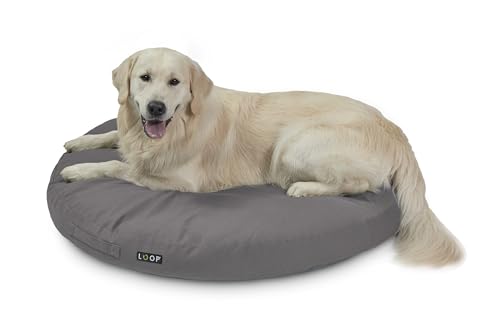 Loop graues, rundes orthopädisches Hundekissen für große Hunde, rundes Hundebett, wasserfester Boden und Antirutsch-Noppen, nachhaltig aus Upcycling-Kreislauf 'KUSCHELINSEL' Loop graues, rundes orthopädisches Hundekissen für große Hunde, rundes Hundebett, wasserfester Boden und Antirutsch-Noppen, nachhaltig aus Upcycling-Kreislauf 'KUSCHELINSEL' von Loop