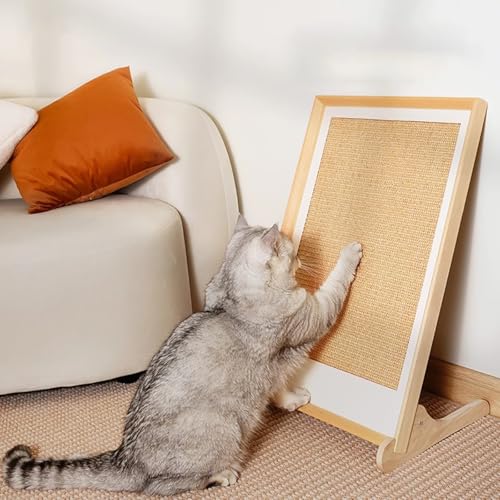 Katzenkratzbrett, L-Form, 59,9 cm, Katzenkratzer für Indoor-Katzen, Sisal-Kratzmatte, Wandmontage, Katzenkletterwand, Katzenkratzabschreckung für Möbel, große Größe (mit Sockel) von LoopTime