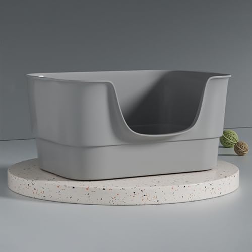 LoopTime Extra große Katzentoilette mit hohen Seiten, 60 x 41 x 21 cm, Jumbo-Kitty-Katzentoilette mit niedrigem Eingang, XL-Katzenboxen für Hauskatzen, leicht zu reinigen, spritzwassergeschützt, Grau von LoopTime