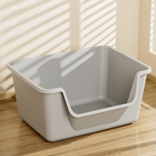 LoopTime Große Katzentoilette mit hohen Seiten, Katzentoiletten für Innenkatzen, Katzentoilette für Kätzchen, Katzentoilette mit niedrigem Eingang, leicht zu reinigen, spritzwassergeschützt, Grau von LoopTime