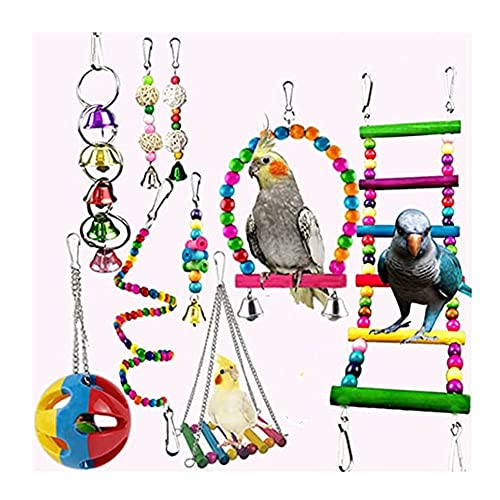 Loopunk Spielzeug für Papageien, Sitzstangen für Papageien, Schaukel zum Aufhängen,Vogel Papagei Schaukel Spielzeug mit Glocken(10Stü Bunte) von Loopunk
