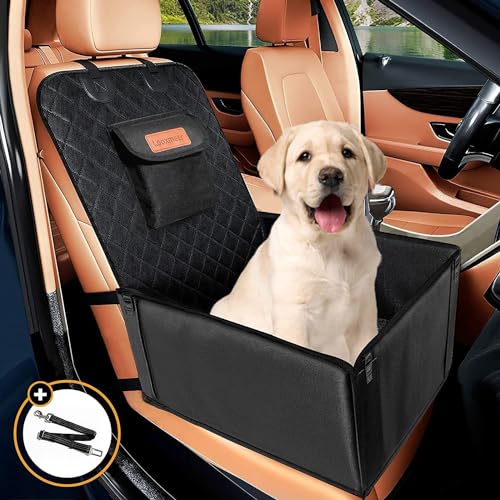 Looxmeer Hunde Autositz Extra Stabiler für Kleine Mittlere Hunde, Auto Hundesitz mit Verstärkte Wände und Sicherheitsgurte, Wasserdicht Hundeautositz für Rück- und Vordersitz, Schwarz von Looxmeer