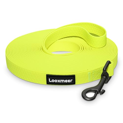 Looxmeer Schleppleine für Hunde, Hundeleine 3m 5m 7m 10m 15m 20m 25m 30m mit Handschlaufe und D-Karabiner, Reißfeste Trainingsleine, Neon Gelb von Looxmeer