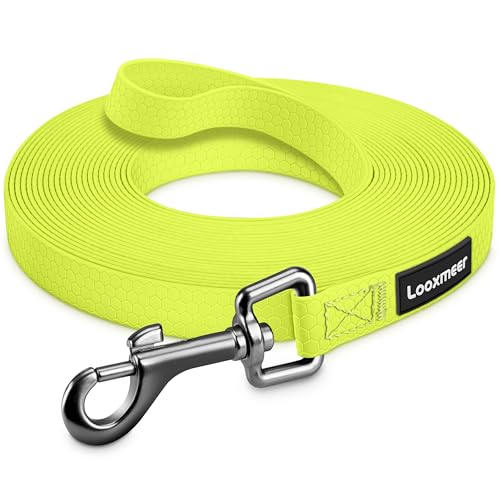 Looxmeer Schleppleine für Hunde, 3m /5m /7m /10m /15m /20m /25m /30m Hundeleine mit Handschlaufe und D-Karabiner, Reißfeste Übungsleine，Neon Gelb von Looxmeer