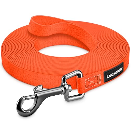 Looxmeer Schleppleine für Hunde, 3m /5m /7m /10m /15m /20m /25m /30m Gummierte Hundeleine für Kleine Mittlere Große Hunde, Übungsleine, Neon Orange von Looxmeer