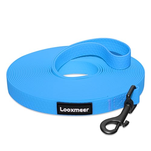 Looxmeer Schleppleine für Hunde, 3m /5m /7m /10m /15m /20m /25m /30m Robuste Trainingsleine mit Aufbewahrungsbeutel, Handschlaufe, Neon Blau von Looxmeer