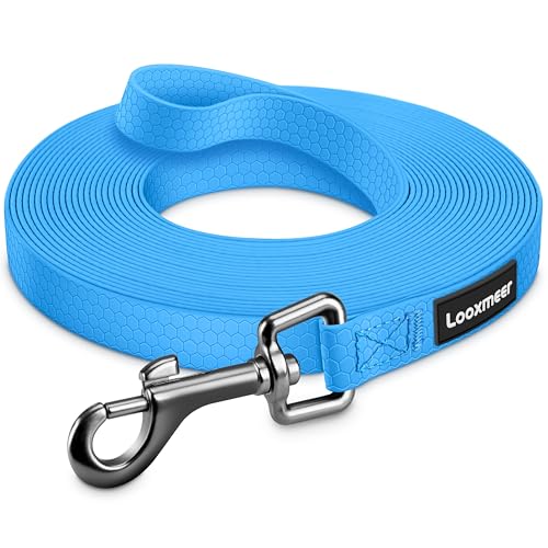 Looxmeer Schleppleine für Hunde, 3m /5m /7m /10m /15m /20m /25m /30m Robuste Trainingsleine mit Aufbewahrungsbeutel, Handschlaufe, Neon Blau von Looxmeer