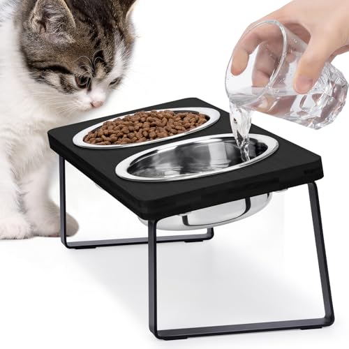 Erhöhte Katzennäpfe für Futter und Wasser, Loplurea 15° geneigt, erhöhter Edelstahl-Katzenfutternapf mit schwarzem Bambusständer und Anti-Erbrochen-Futterstation für Indoor-Katzen und Haustier Erhöhte Katzennäpfe für Futter und Wasser, Loplurea 15° geneigt, erhöhter Edelstahl-Katzenfutternapf mit schwarzem Bambusständer und Anti-Erbrochen-Futterstation für Indoor-Katzen und Haustier von Loplurea