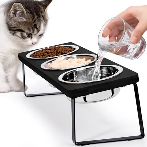 【Erhöhte Katzennäpfe für Futter und Wasser】15° geneigter erhöhter Katzennapf-Set Schnurrhaare Freundlich 3 schwarze Edelstahl Anti-Erbrechen Katzenschalen mit Ständer für Indoor Kitty Kätzchen und 【Erhöhte Katzennäpfe für Futter und Wasser】15° geneigter erhöhter Katzennapf-Set Schnurrhaare Freundlich 3 schwarze Edelstahl Anti-Erbrechen Katzenschalen mit Ständer für Indoor Kitty Kätzchen und von Loplurea