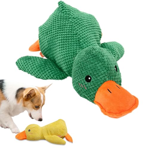 Lopreg 45 cm Calming Duck Dog Toy, 2025 New Hundespielzeug Ente, Quak-Quak Ente Hundespielzeug, Anti Stress Ente Hund, Squeak Duck Toy für Welpen,Hundekuscheltier Kauspielzeug für Welpen (Grün) von Lopreg
