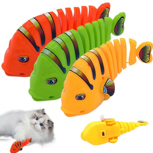 Plastic Wind-Up Wiggle Fish Toys, Uhrwerk Schwingendes Zeichentrickfischspielzeug, Kunststoff Mini Fisch Spielzeug,Interaktives Katze Spielzeug, Wackelndes Fischspielzeug aus Kunststoff (A+B+C) von Lopreg