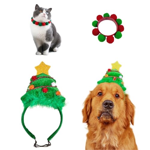 Lopsity Weihnachtskostüm für Hunde und Katzen, Weihnachtsbaum-Stirnband, rot/grün, 2 Stück, Größe L von Lopsity