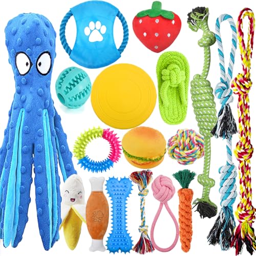 LosFong Luxuriöses Kauspielzeug für kleine Hunde und Welpen, 18 Stück, Premium-Kauspielzeug-Set mit Seilen, Leckerli-Ball, Quietschspielzeug und Zahnentlastung für kleine Hunderassen von LosFong