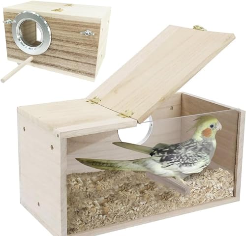 Losxuido Massivholz Papagei Zucht Box Wellensittich Holz Zuchtbox Vogelzuchtbox Wellensittichhaus Sittich Nistkasten Vogelhaus für Wellensittich Exoten Papagei Sittich (Sichtbar) von Losxuido