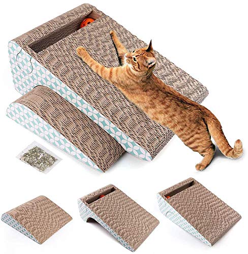 LotFancy Kratzpappe für Katzen mit Katzenminze, 2 in 1 Katzen Kratzbrett mit Klingelball, Katzenkratzer in Beiden Seiten Verfügbar von LotFancy