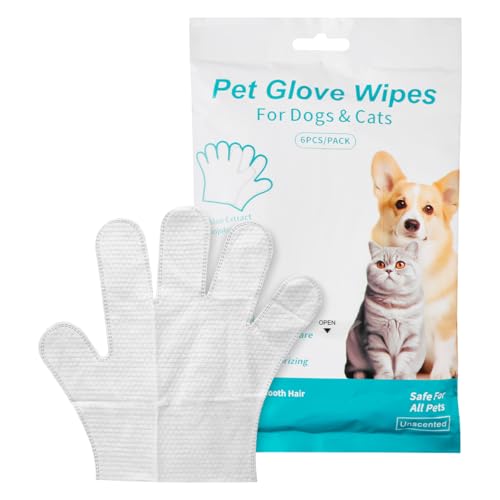 Lotsdonxia 6 Stück Haustier-Reinigungshandschuhe – wasserlose Waschhandschuhe für Hunde und Katzen, kein Ausspülen, hypoallergen, Pflegehandschuhe für Reisen, empfindliche Haut und schnelle Reinigung von Lotsdonxia