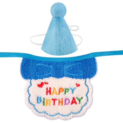 Lotsdonxia Haustier-Geburtstagshut und Schal Set für Hunde und Katzen, wiederverwendbares, niedliches Bandana und Geburtstagsparty-Hut, Zubehör, Welpen und Kätzchen (blau) von Lotsdonxia