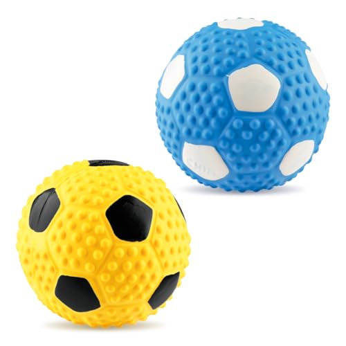 Lotsdonxia Quietschender Hundeball aus Latex, interaktives Kauspielzeug für Welpen und kleine Hunde, weicher Gummi-Fußball zum Apportieren und Spielen, Blau, 2 Stück Lotsdonxia Quietschender Hundeball aus Latex, interaktives Kauspielzeug für Welpen und kleine Hunde, weicher Gummi-Fußball zum Apportieren und Spielen, Blau, 2 Stück von Lotsdonxia