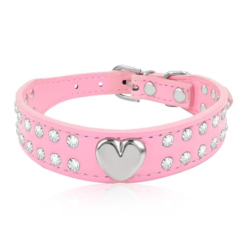 Lotsdonxia Verstellbares rosa Kristall-Haustierhalsband - PU-Leder-Haustierhalsband mit Strasssteinen für kleine und mittelgroße Hunde, Kätzchen und Welpen (M) von Lotsdonxia