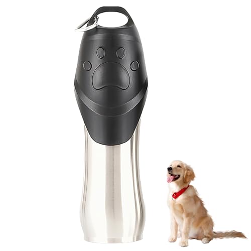 Lotvic 750ML Trinkflasche Hund, Hundetrinkflasche für Unterwegs, Tragbare Haustier Wasserflasche, Wasserflasche Hund mit Karabiner, Hunde Wasserspender Reise Zubehör für Wandern und Campen, Schwarz von Lotvic