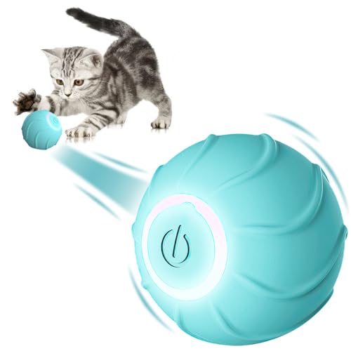 Lotvic Interaktives Katzenspielzeug Ball, 360° Selbstdrehender Elektrisch Ball, Katzenspielzeug Elektrisch Katzenball mit LED Licht, Interaktiver Katzenball für Katzen (Blau) von Lotvic