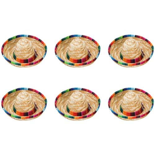 Loufy Paket mit 6 kleinen Sombrero-Hüten, Strohhüten, 6,5 , Sombrero-Partyhüte, Partyzubehör mit Tiermotiven von Loufy