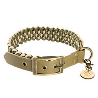 Trendfährte Hundehalsband Paracord [M: 38-45 cm x 30 mm - Oliv/Beige] von Loulourella