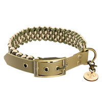 Trendfährte Hundehalsband Paracord [XS: 28-35 cm x 24 mm - Oliv/Beige] von Loulourella
