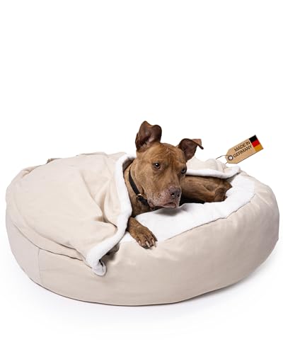 Lous® Flauschiges Hundebett, Hundehöhle, waschbar, große Hunde, kleine Hunde und Katzen, Katzenbett, abnehmbare Decke (Beige, L B-Variante (ca.72cm)) von Lous