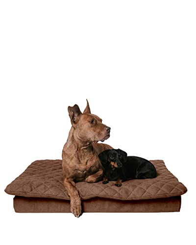 Lous Hundebett mit abnehmbarem Topper, formstabil und bequem, Hundekissen Unterwegs, waschbar 90 Grad, große Hunde, mittelgroße Hunde (L ca. 90x60x12cm, Braun) von Lous