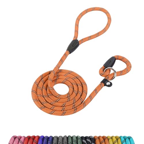 Loutep Retrieverleine für Hunde, 1,8 m, orangefarbenes Seil, mit reflektierenden Nähten, einfaches Anziehen, kein Halsband oder Geschirr erforderlich, ideal für große und mittelgroße Hunde von Loutep