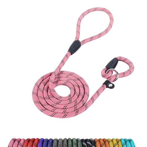 Loutep Retrieverleine für Hunde, 1,8 m, rosa Seil mit reflektierenden Nähten, zum einfachen Hineinschlüpfen ohne Halsband oder Geschirr, ideal für große und mittelgroße Hunde von Loutep