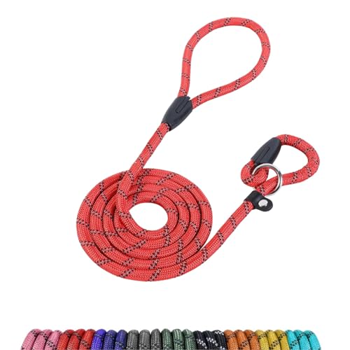 Loutep Retrieverleine für Hunde, 1,8 m, rotes Seil, mit reflektierenden Nähten, leicht anzuziehen, kein Halsband oder Geschirr erforderlich, ideal für große und mittelgroße Hunde von Loutep