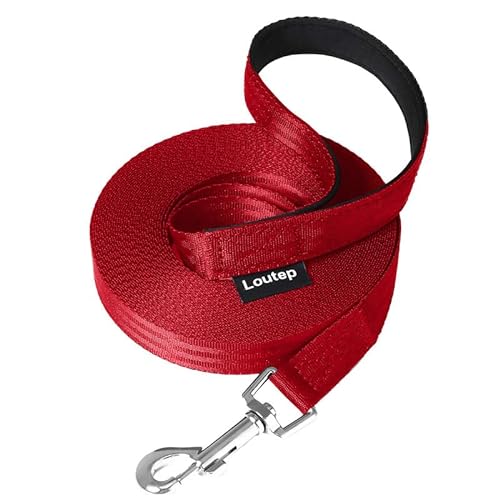 Loutep Training Lead for Dogs -25m (82ft) Red Durable Nylon Long Line Dog Lead with Padded Handle & Heavy - Duty Swivel Hook – Leash for Pet Obedience von Loutep